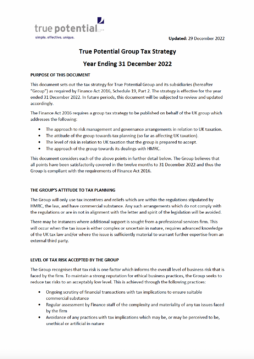 True Potential Group Tax Strategy